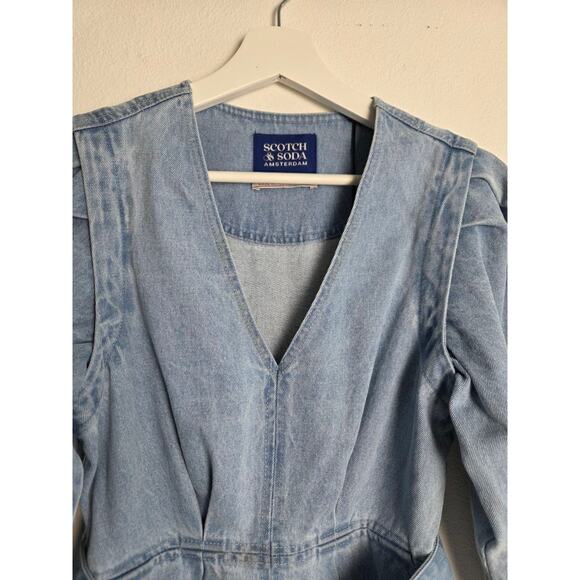 Scotch & Soda Denim Dress Belted XS Blue Mini Pockets NWT - Picture 4 of 12